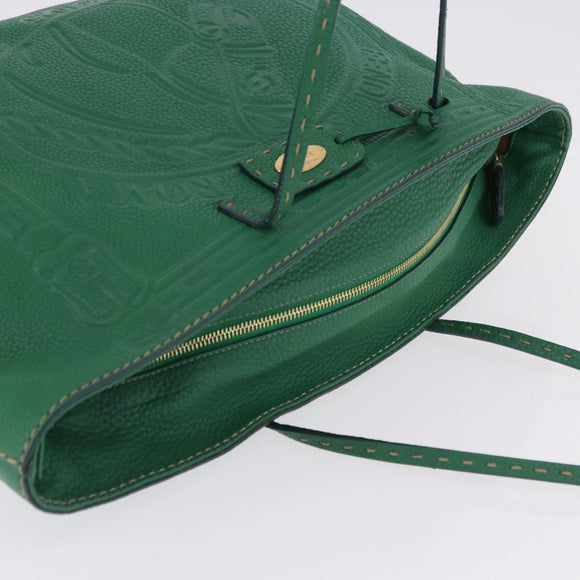 FENDI Tote Bag Leather Green Gold Silver Auth 195755V