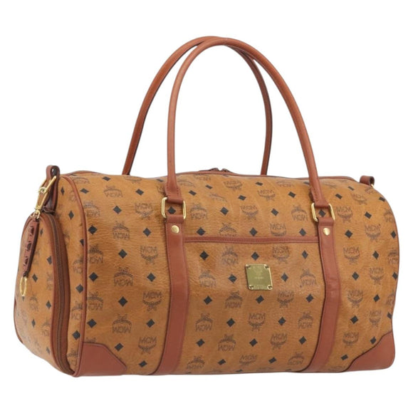 MCM Vicetos Boston Bag PVC Leather Brown Gold Tone Auth 195757