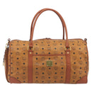 MCM Vicetos Boston Bag PVC Leather Brown Gold Tone Auth 195757-13