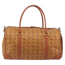 MCM Vicetos Boston Bag PVC Leather Brown Gold Tone Auth 195757-2