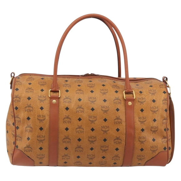 MCM Vicetos Boston Bag PVC Leather Brown Gold Tone Auth 195757
