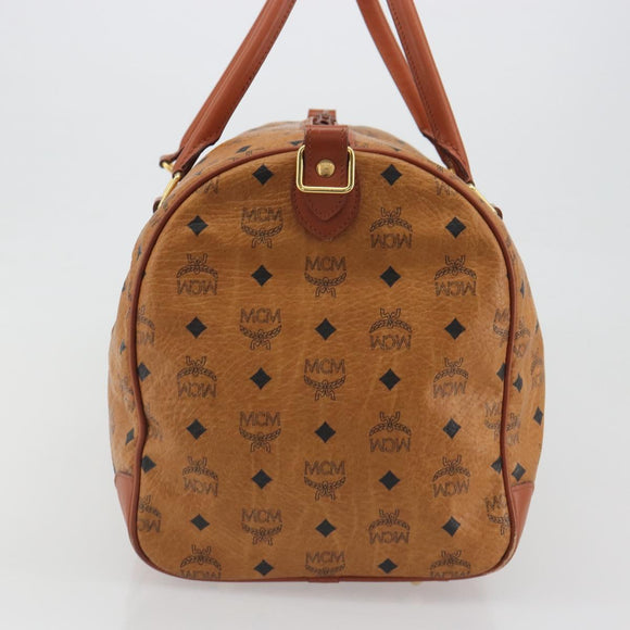MCM Vicetos Boston Bag PVC Leather Brown Gold Tone Auth 195757