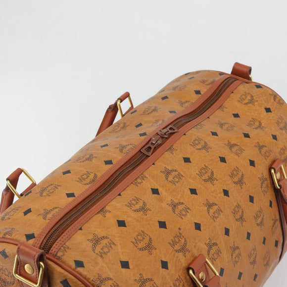 MCM Vicetos Boston Bag PVC Leather Brown Gold Tone Auth 195757