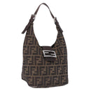 FENDI Zucca Canvas Hand Bag Brown Silver Auth 195759-1