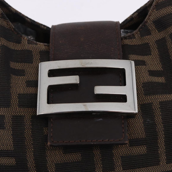 FENDI Zucca Canvas Hand Bag Brown Silver Auth 195759