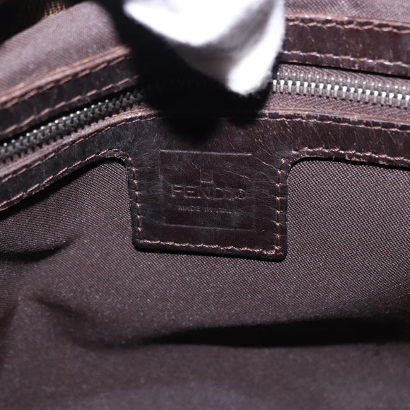 FENDI Zucca Canvas Hand Bag Brown Silver Auth 195759