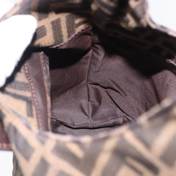FENDI Zucca Canvas Hand Bag Brown Silver Auth 195759