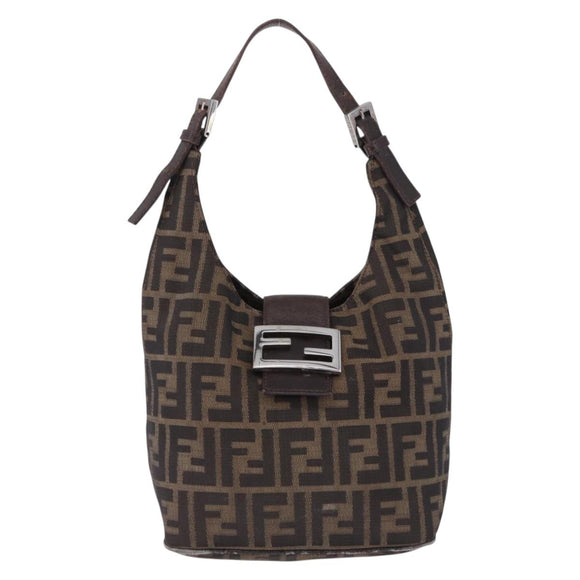 FENDI Zucca Canvas Hand Bag Brown Silver Auth 195759