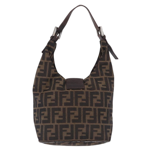 FENDI Zucca Canvas Hand Bag Brown Silver Auth 195759