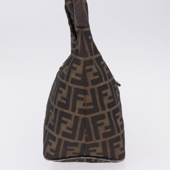 FENDI Zucca Canvas Hand Bag Brown Silver Auth 195759