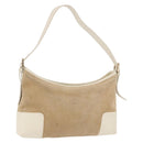 LOEWE Anagram Shoulder Bag Suede Beige Gold Tone Auth 195760V-1