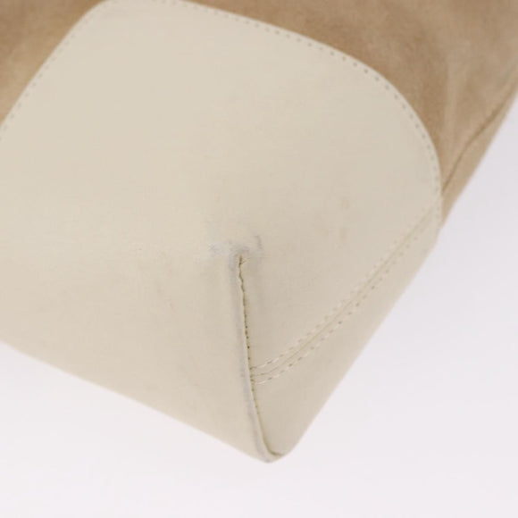 LOEWE Anagram Shoulder Bag Suede Beige Gold Tone Auth 195760V