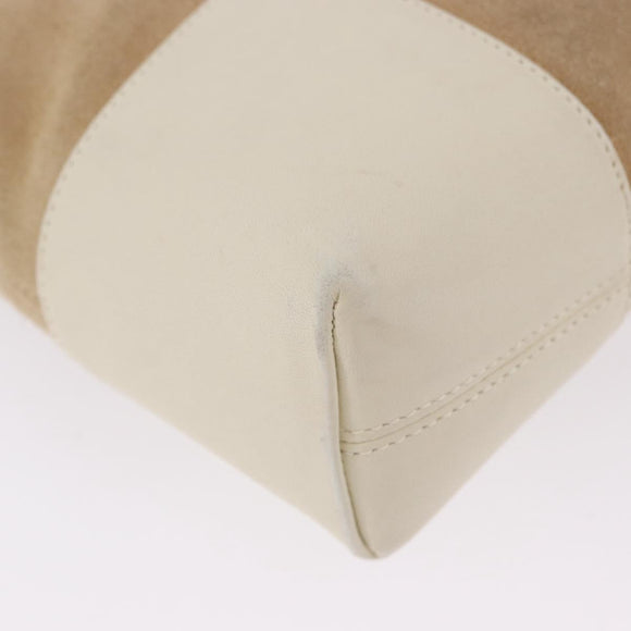 LOEWE Anagram Shoulder Bag Suede Beige Gold Tone Auth 195760V