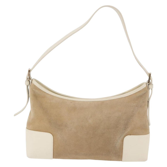LOEWE Anagram Shoulder Bag Suede Beige Gold Tone Auth 195760V
