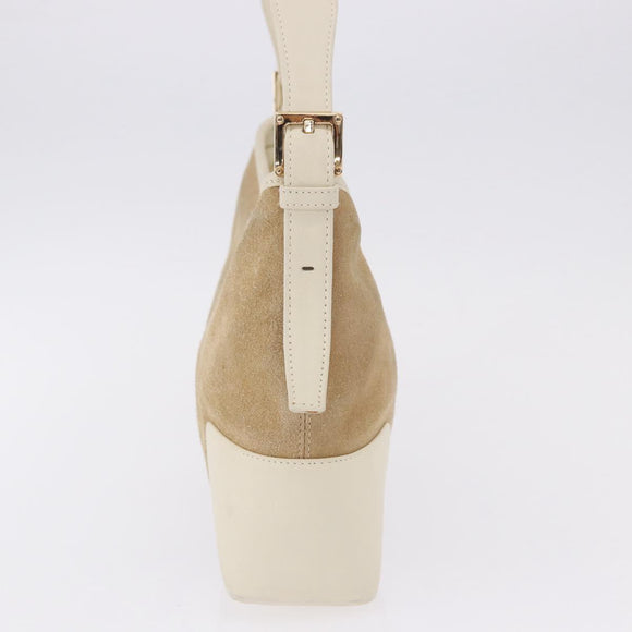 LOEWE Anagram Shoulder Bag Suede Beige Gold Tone Auth 195760V