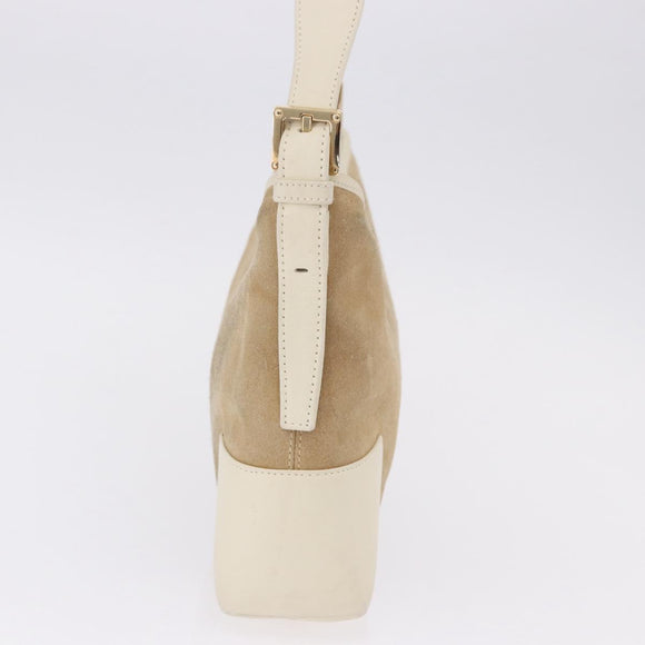 LOEWE Anagram Shoulder Bag Suede Beige Gold Tone Auth 195760V
