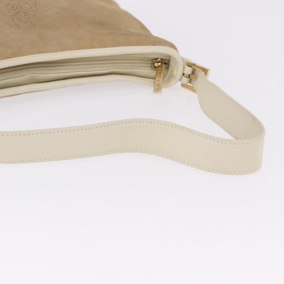 LOEWE Anagram Shoulder Bag Suede Beige Gold Tone Auth 195760V
