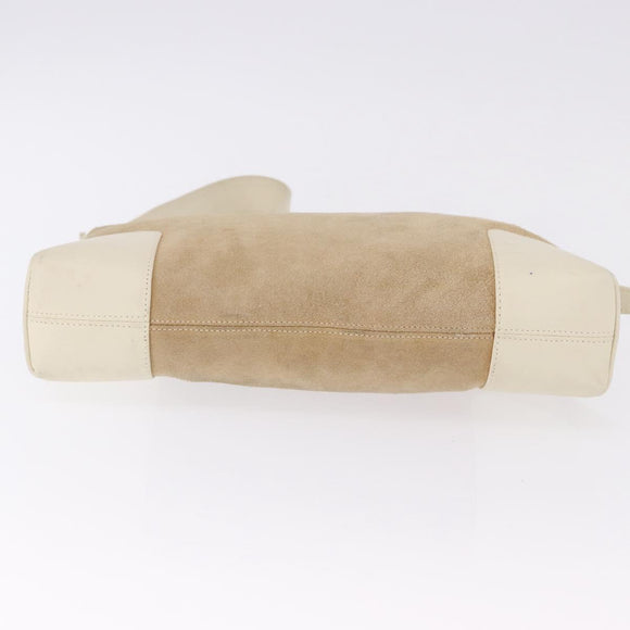 LOEWE Anagram Shoulder Bag Suede Beige Gold Tone Auth 195760V