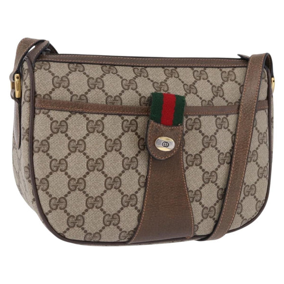GUCCI GG Supreme Web Sherry Line Shoulder Bag PVC Leather Beige Gold Auth 195761