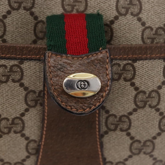 GUCCI GG Supreme Web Sherry Line Shoulder Bag PVC Leather Beige Gold Auth 195761