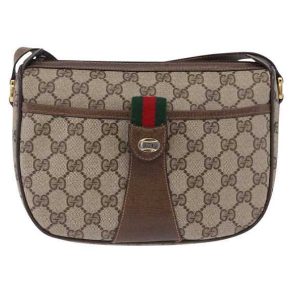 GUCCI GG Supreme Web Sherry Line Shoulder Bag PVC Leather Beige Gold Auth 195761
