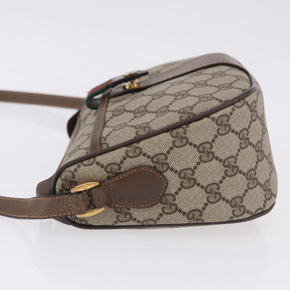 GUCCI GG Supreme Web Sherry Line Shoulder Bag PVC Leather Beige Gold Auth 195761