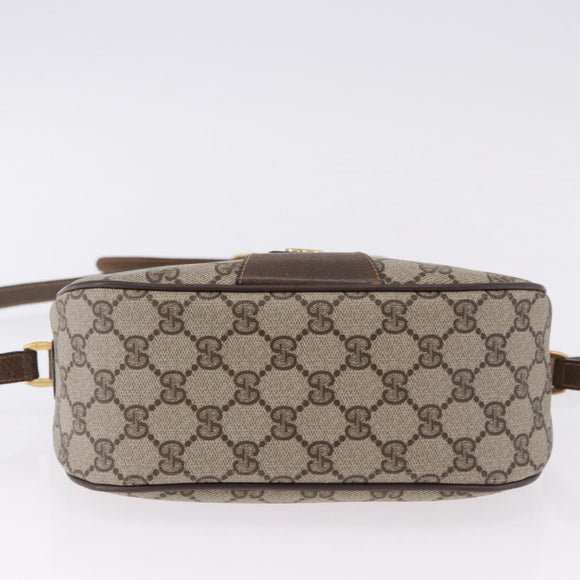 GUCCI GG Supreme Web Sherry Line Shoulder Bag PVC Leather Beige Gold Auth 195761