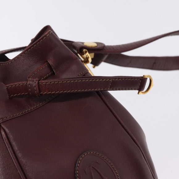 CARTIER Must Line Shoulder Bag Leather Bordeaux Gold Tone Auth 195766