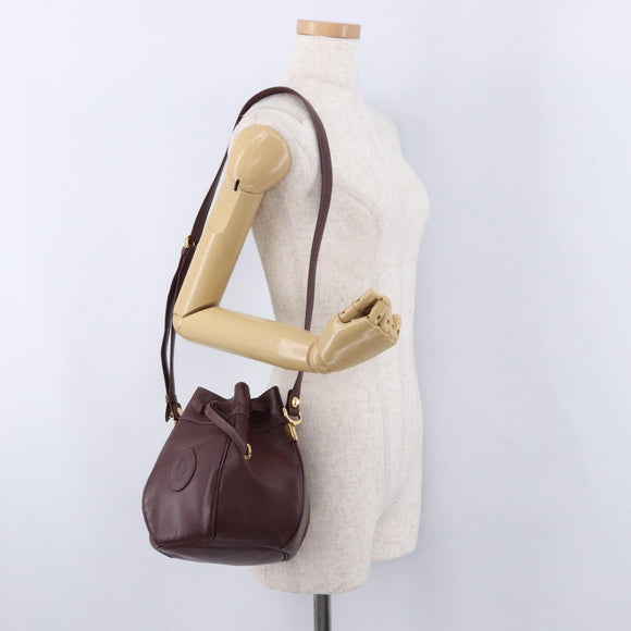 CARTIER Must Line Shoulder Bag Leather Bordeaux Gold Tone Auth 195766