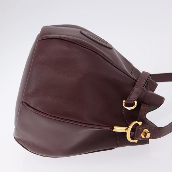 CARTIER Must Line Shoulder Bag Leather Bordeaux Gold Tone Auth 195766