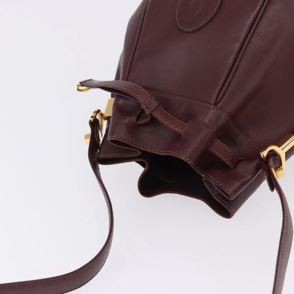 CARTIER Must Line Shoulder Bag Leather Bordeaux Gold Tone Auth 195766