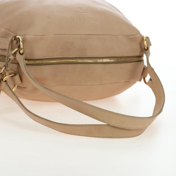 PRADA Tote Bag Leather Beige Gold Tone Auth 195767V
