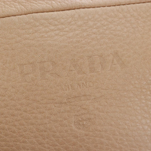 PRADA Tote Bag Leather Beige Gold Tone Auth 195767V