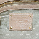 PRADA Tote Bag Leather Beige Gold Tone Auth 195767V-21