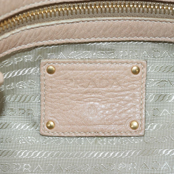 PRADA Tote Bag Leather Beige Gold Tone Auth 195767V