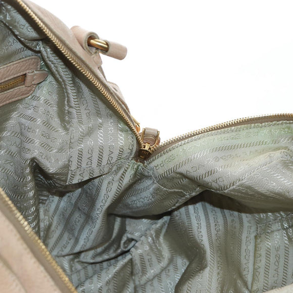 PRADA Tote Bag Leather Beige Gold Tone Auth 195767V