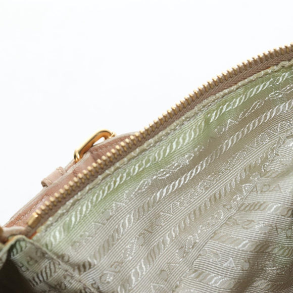 PRADA Tote Bag Leather Beige Gold Tone Auth 195767V