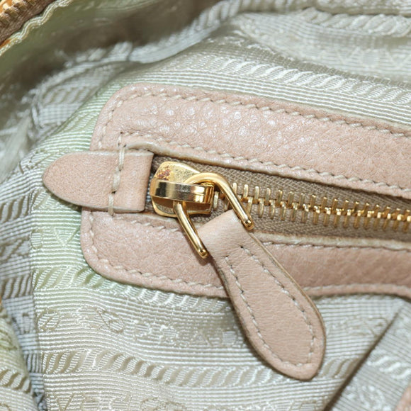 PRADA Tote Bag Leather Beige Gold Tone Auth 195767V