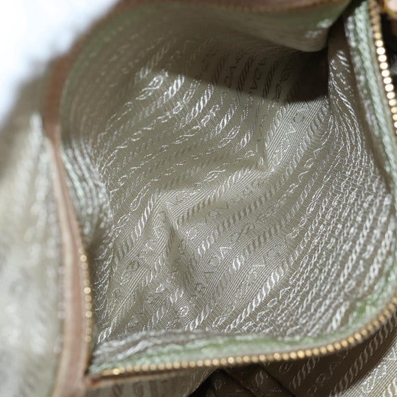 PRADA Tote Bag Leather Beige Gold Tone Auth 195767V