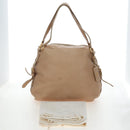 PRADA Tote Bag Leather Beige Gold Tone Auth 195767V-31