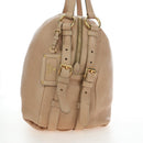 PRADA Tote Bag Leather Beige Gold Tone Auth 195767V-7