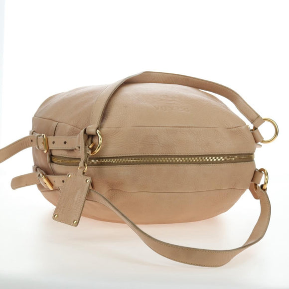 PRADA Tote Bag Leather Beige Gold Tone Auth 195767V