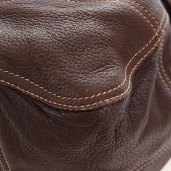 PRADA Tote Bag Leather Brown Gold Tone Auth 195768M