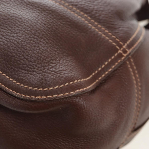 PRADA Tote Bag Leather Brown Gold Tone Auth 195768M