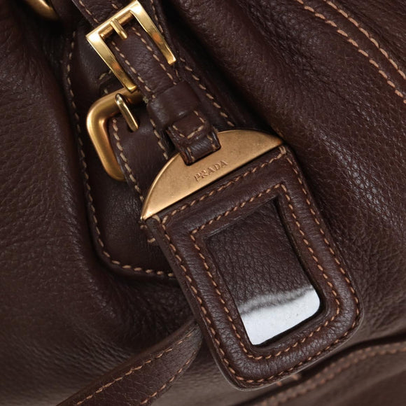 PRADA Tote Bag Leather Brown Gold Tone Auth 195768M