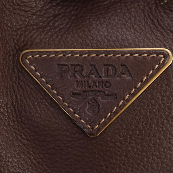 PRADA Tote Bag Leather Brown Gold Tone Auth 195768M