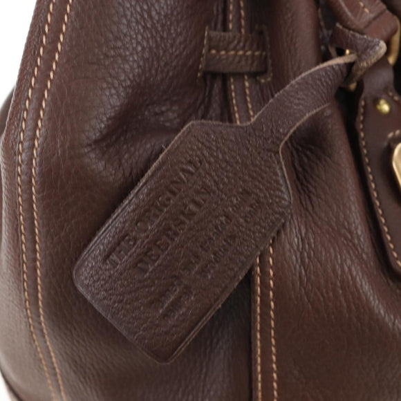 PRADA Tote Bag Leather Brown Gold Tone Auth 195768M