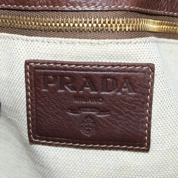 PRADA Tote Bag Leather Brown Gold Tone Auth 195768M