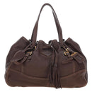 PRADA Tote Bag Leather Brown Gold Tone Auth 195768M-2