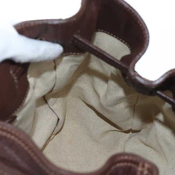 PRADA Tote Bag Leather Brown Gold Tone Auth 195768M